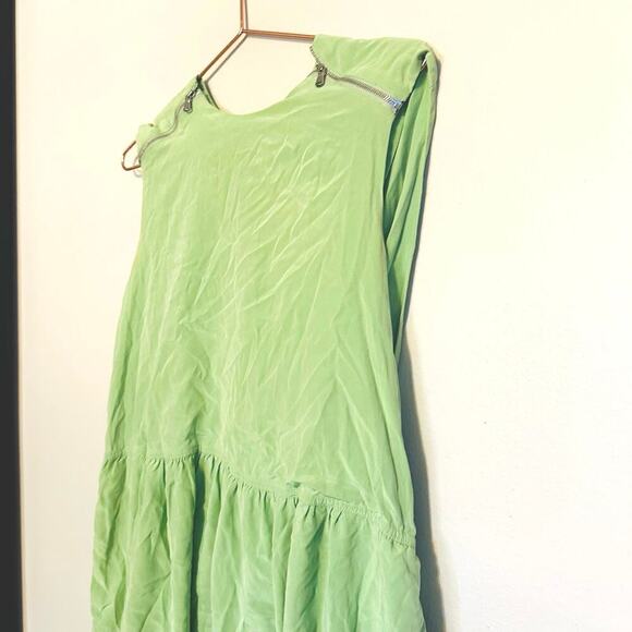 TIBI Eco Cape Green Silk Sleeveless Crew Neckline Zippers Shift Dress Size 6 - Picture 6 of 16